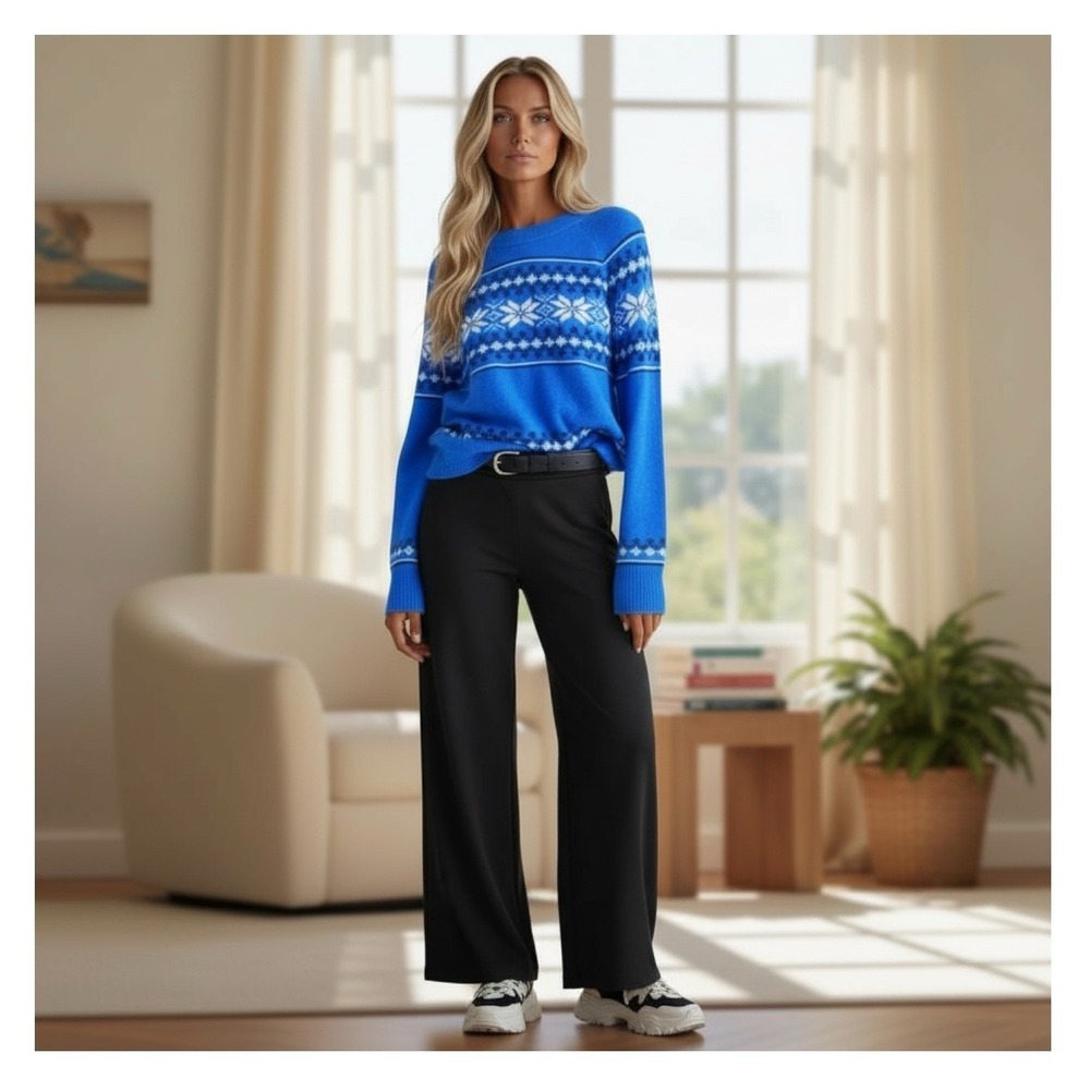 J.CREW Women's XL Blue Fair Isle Sweater Alpaca Wool‎ Snowflake Apres Ski Nordic